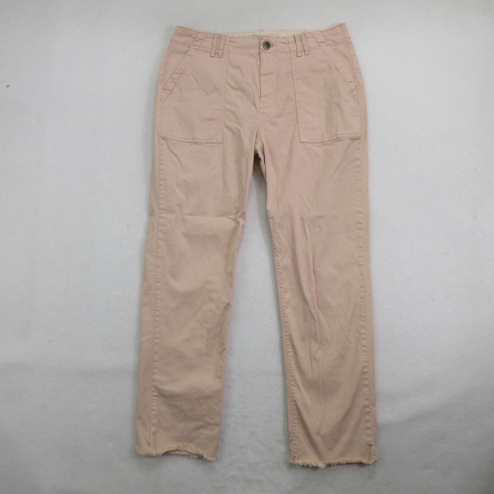 Pilcro Women's Pants 28 Chino Straight Leg Utility Patch Pockets Pink Raw Hem